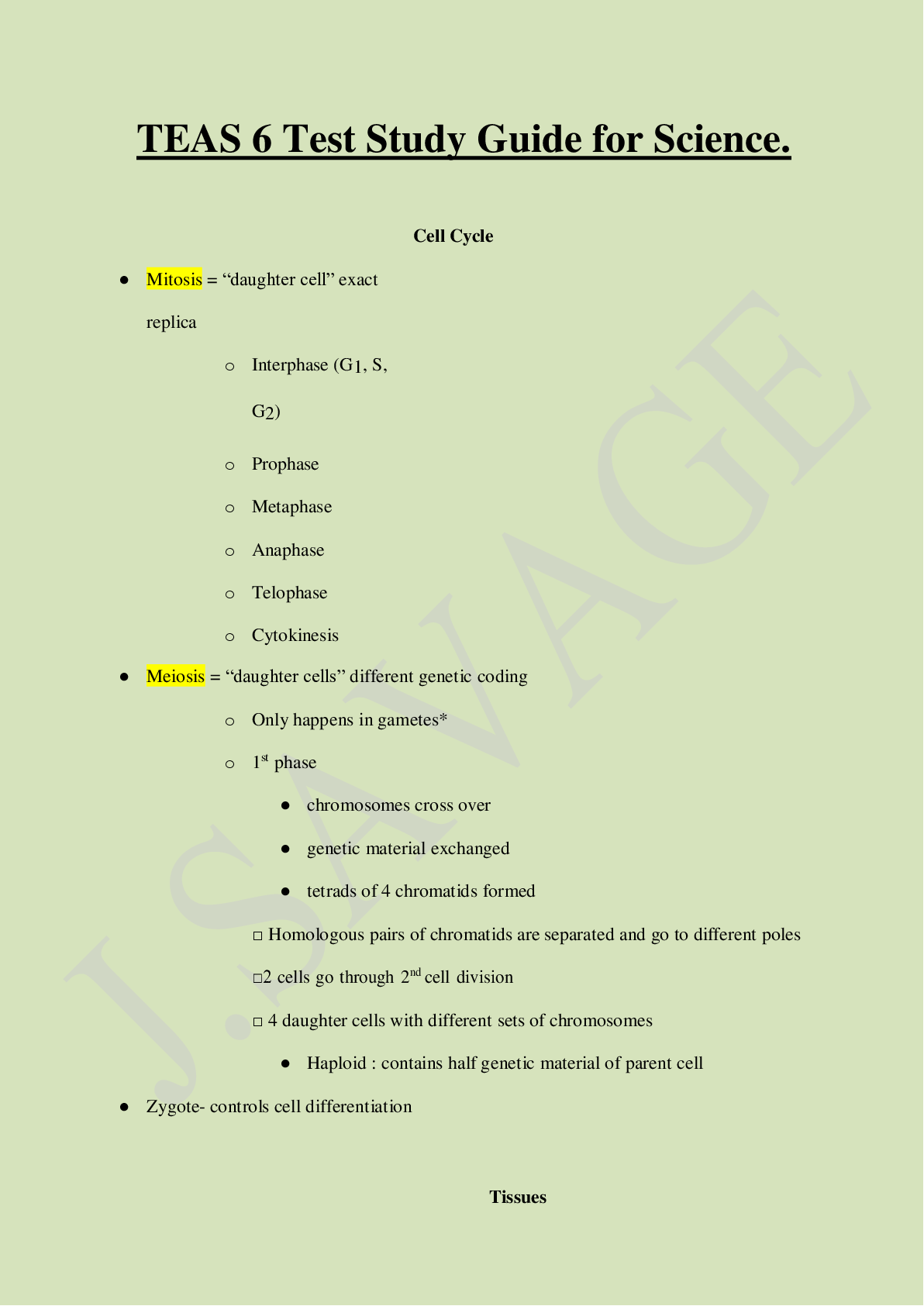 Preview image for TEAS 6 Test Study Guide for Science.